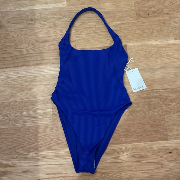 NWT Vitamin A Alia One Piece Swimsuit Cheeky Halter Blue 10 Large - Picture 4 of 11